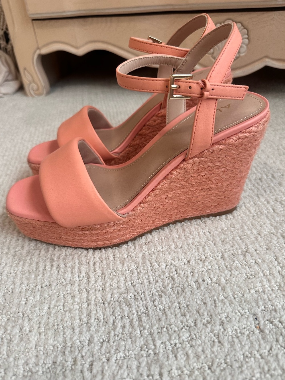 ALDO Coral Pink Espadrille Wedge Sandals with Ankle Strap